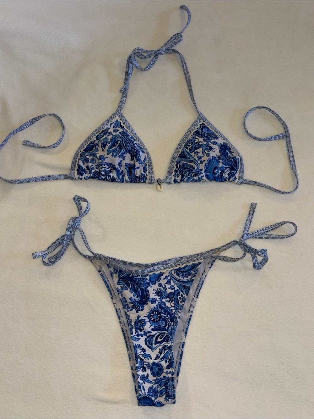 Source Unknown Blue Paisley Tie-Side Triangle Bikini